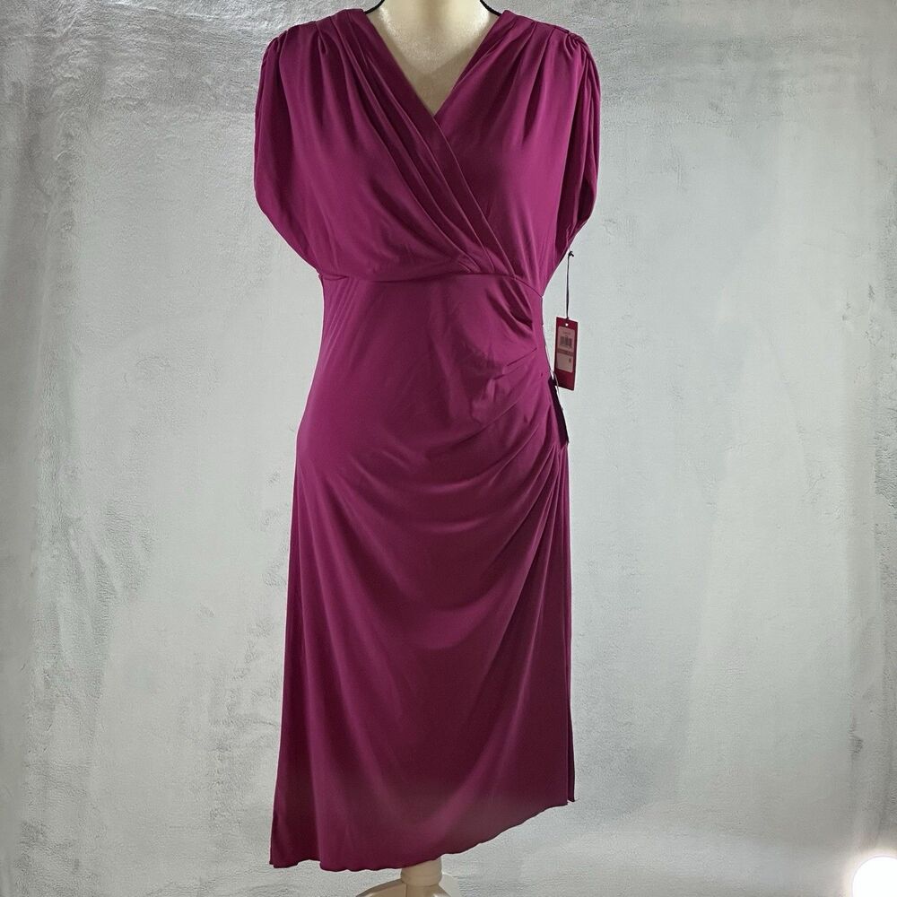 Vince Camuto Dress Size 12 Magenta Cap Sleeve Asymmetric Hem Body Color Pink New